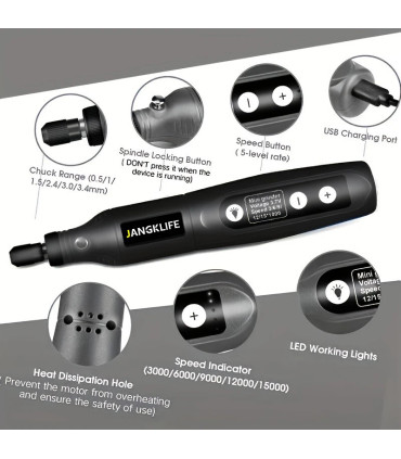 [Orange-24pcs] JANGKLIFE USB Kit d\'outils rotatifs sans fil stylo de gravure sur bois bricolage