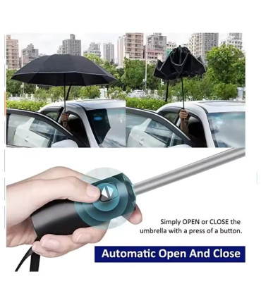 [Black] Parapluie pliant inversé entièrement automatique pour hommes et femmes, avec bande réfl