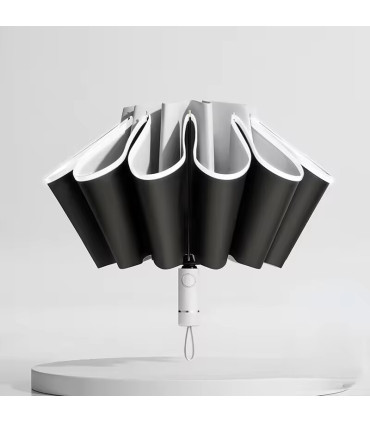 [Black] Parapluie pliant inversé entièrement automatique pour hommes et femmes, avec bande réfl