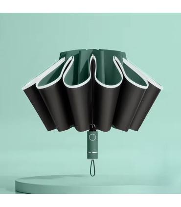 [Blue] Parapluie pliant inversé entièrement automatique pour hommes et femmes, avec bande réflé