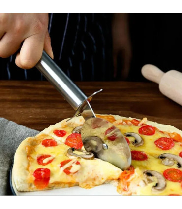 [Silver C] Couteau à pizza en acier inoxydable, outils à gâteaux, ciseaux à roues, gadgets de c