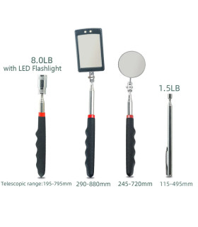 [4Pcs] Ensemble d\'outils de ramassage magnétique télescopique, miroir d\'inspection, lampe de po