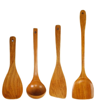 [4pcs] Ensemble d\'ustensiles de cuisine en bois, cuillères en bois pour la cuisine, ustensiles,