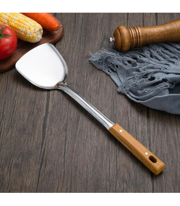 [Leaky shovel] Spatule à manche en Imitation de Grain de bois en acier inoxydable, pelle qui fu