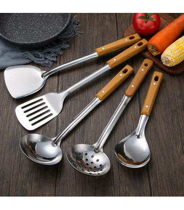 [Spatula] Spatule à manche en Imitation de Grain de bois en acier inoxydable, pelle qui fuit, c