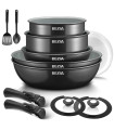 AKIMANIA.SITE - [Black 13-Piece France] Batterie de cuisine à induction avec revêtement céramique sain, cassero