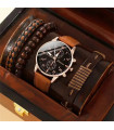 AKIMANIA.SITE - [Black] New Men's Luxury Watch Bracelet Set Business Fashion Brown Leather Quartz Mon