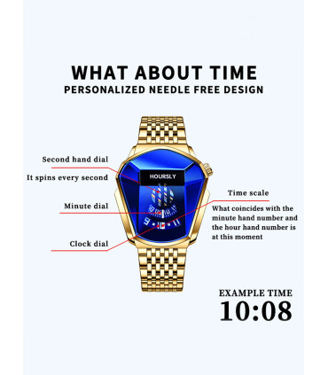 [Gold Blue] Montre à quartz étanche pour homme, personnalité de moto, nouvelle tendance