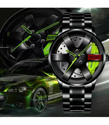 [Green] Mode hommes voiture roue montres de luxe en acier inoxydable montre étanche pour hommes
