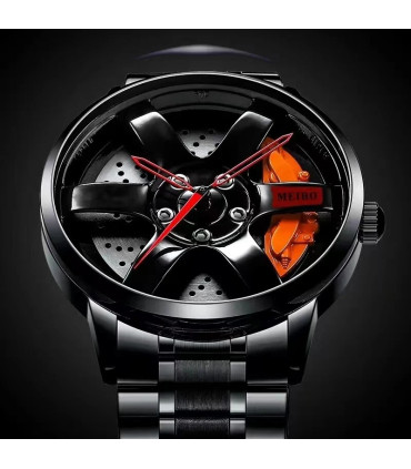 [Blue] Mode hommes voiture roue montres de luxe en acier inoxydable montre étanche pour hommes 