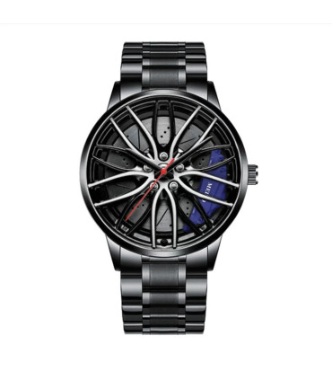 [Black D] Montres de voiture pour hommes, montre-bracelet à Quartz étanche en acier inoxydable,