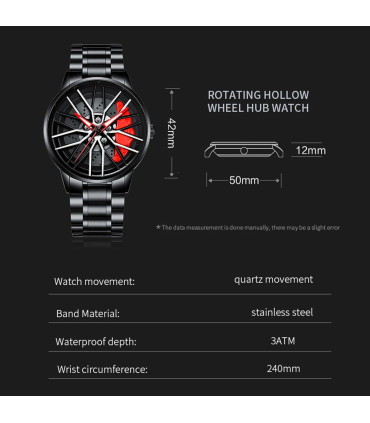 [LT03-HONG] Montre de voiture à cadran rotatif, mouvement à Quartz, en acier inoxydable, VA AV 