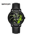 AKIMANIA.SITE - [Cuero Negro Verde] SANDA-Reloj deportivo resistente al agua de acero inoxidable para hombre, bisel de verde.