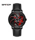 [Leather Black Red] SANDA-Montre de sport étanche en acier inoxydable pour homme, jante de voit
