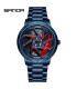[Steel Blue Red] SANDA-Montre de sport étanche en acier inoxydable pour homme, jante de voiture