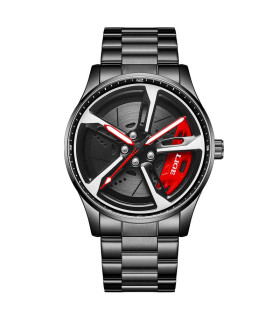 [Black red] LIGE nouveau sport hommes voiture roue montres affaires étanche montre à Quartz pou