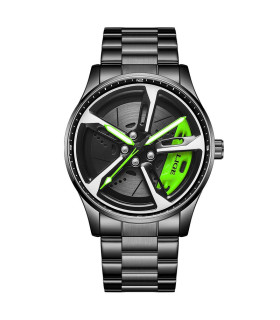[Black green] LIGE nouveau sport hommes voiture roue montres affaires étanche montre à Quartz p