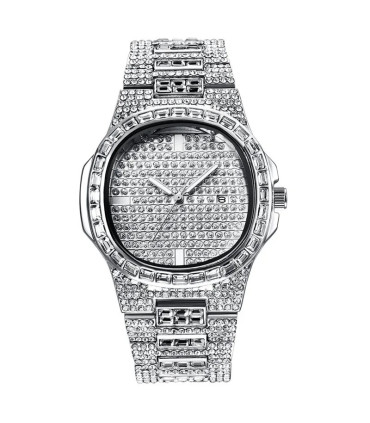[Rose Oui] Montre de luxe vintage pour homme, bracelet en alliage, diamant, doré, date, quartz,