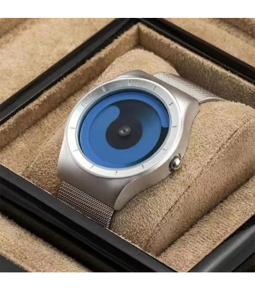 [Silver blue] Montre à quartz Vortex Pointless pour homme, style créatif, couple apprenant et v