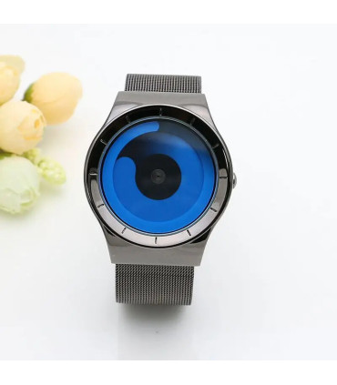 [Silver blue] Montre à quartz Vortex Pointless pour homme, style créatif, couple apprenant et v