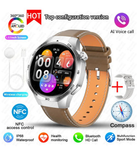 [GPS NFC Watch GT5Pro Brown leather] Nouveau pour Huawei montre GT5 Pro montre intelligente HD 