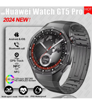 [GPS NFC Watch GT5Pro Black] Nouveau pour Huawei montre GT5 Pro montre intelligente HD AMOLED é